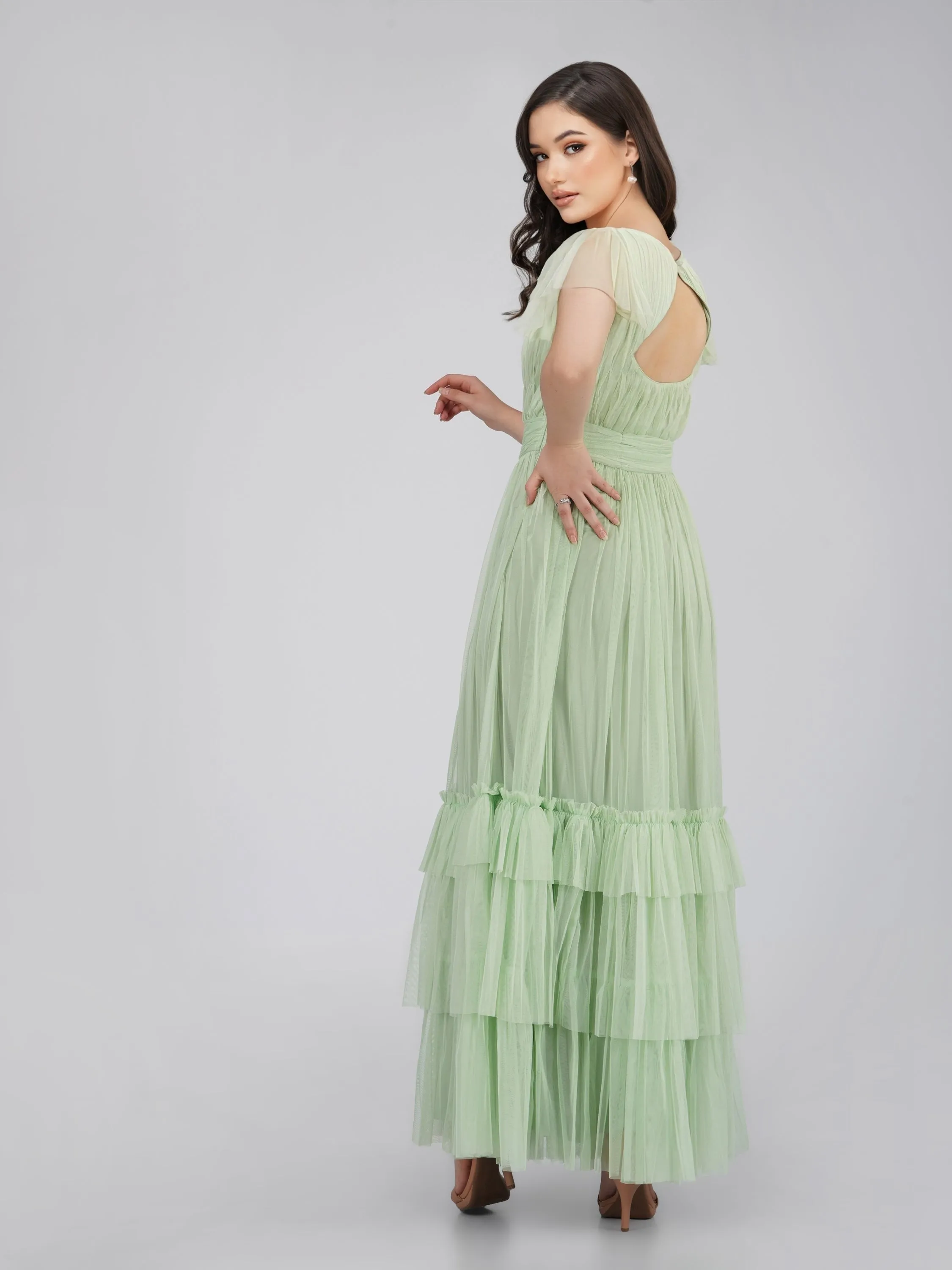 Diva Tulle Maxi Dress in Sage sold by Lace & Beads product image thumbnail 3