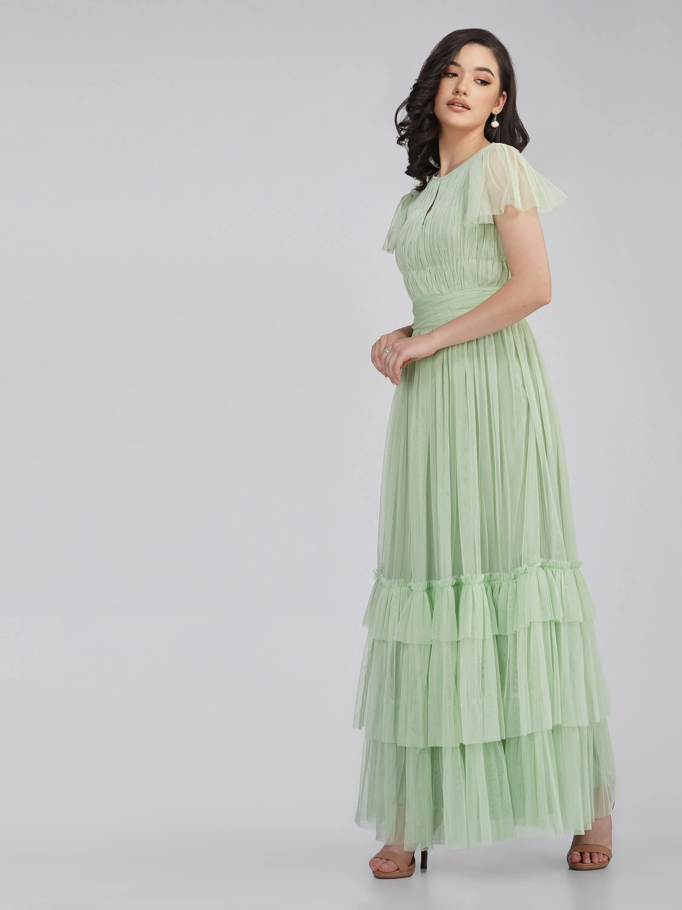 Diva Tulle Maxi Dress in Sage sold by Lace & Beads product image thumbnail 4