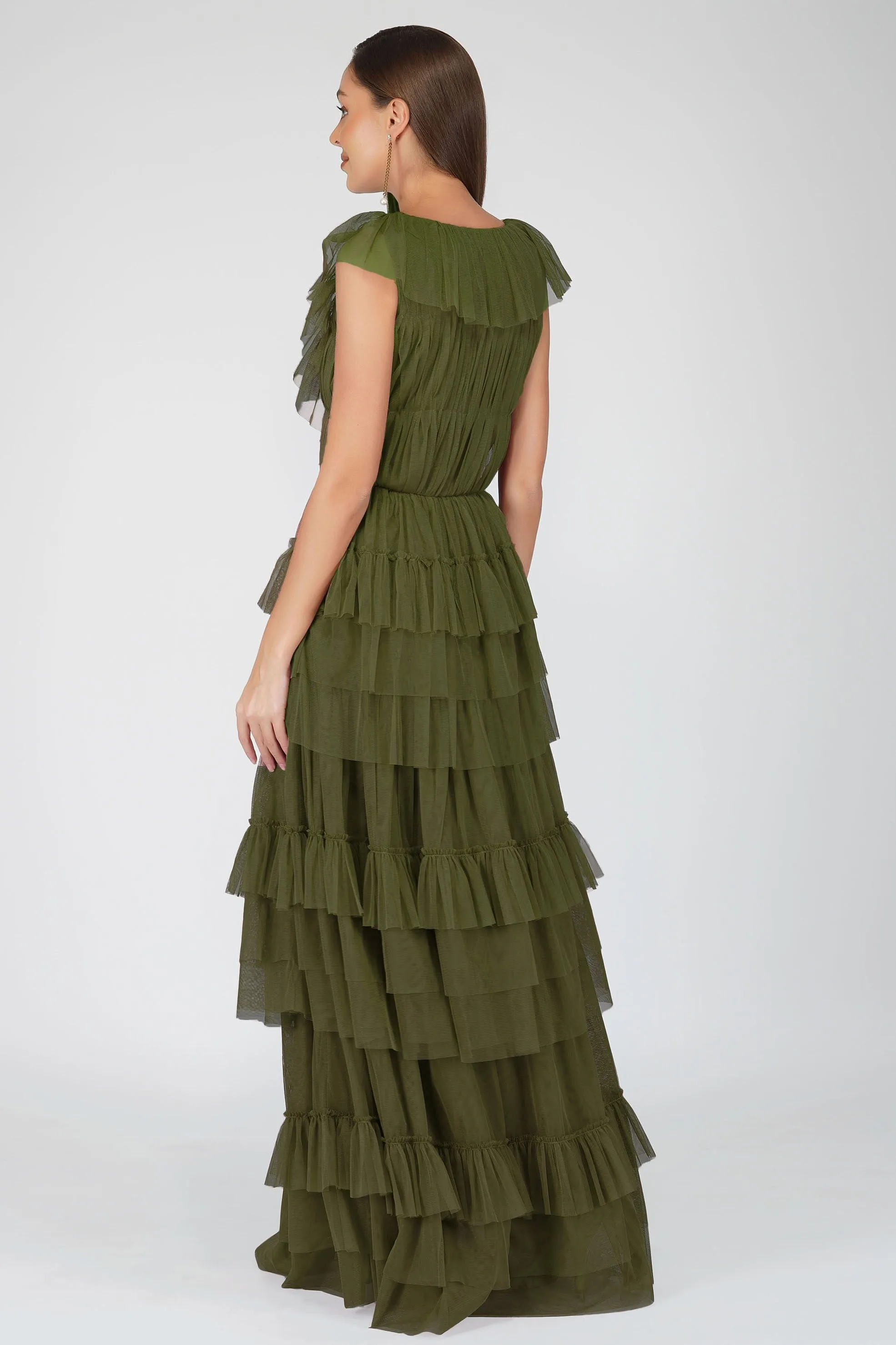 Alexandra Tulle Maxi Dress in Deep Olive sold by Lace & Beads product image thumbnail 2