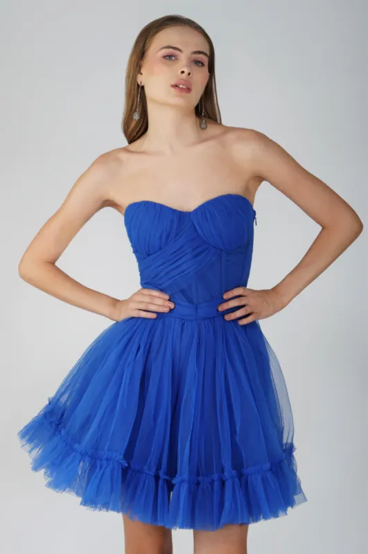 Lauren Cobalt Blue Tulle Mini Dress sold by Lace & Beads