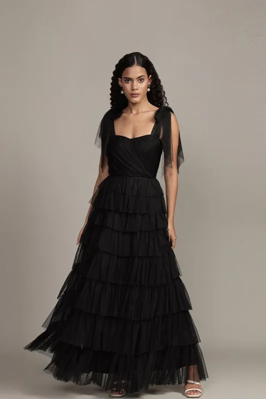 Ophelia Black Maxi Dress with Tie Detail sold by Lace & Beads