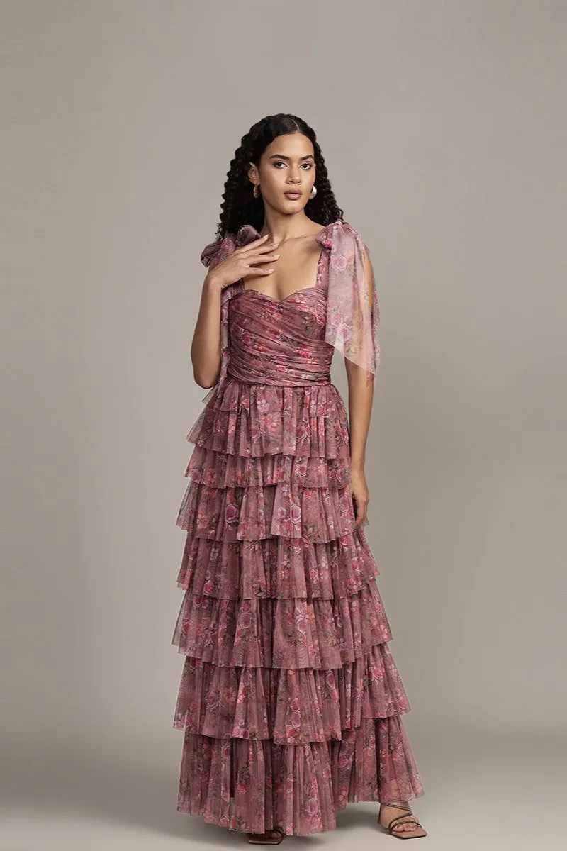 Ophelia Purple Floral Maxi Dress with Tie Detail sold by Lace & Beads