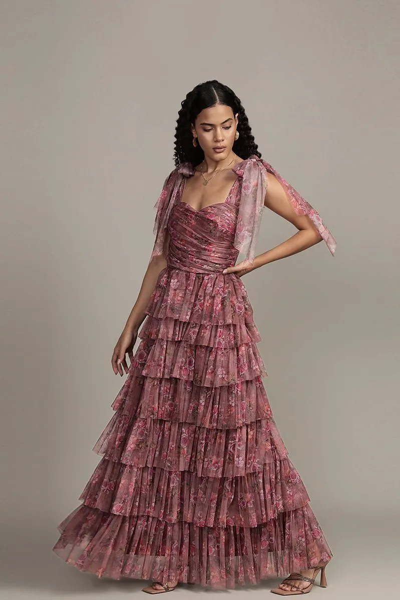 Ophelia Purple Floral Maxi Dress with Tie Detail sold by Lace & Beads product image thumbnail 2