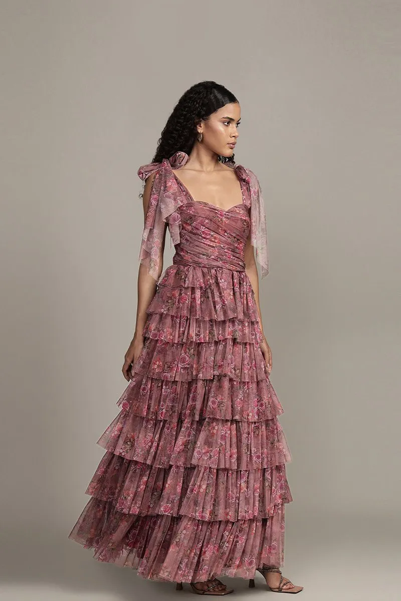 Ophelia Purple Floral Maxi Dress with Tie Detail sold by Lace & Beads product image thumbnail 4