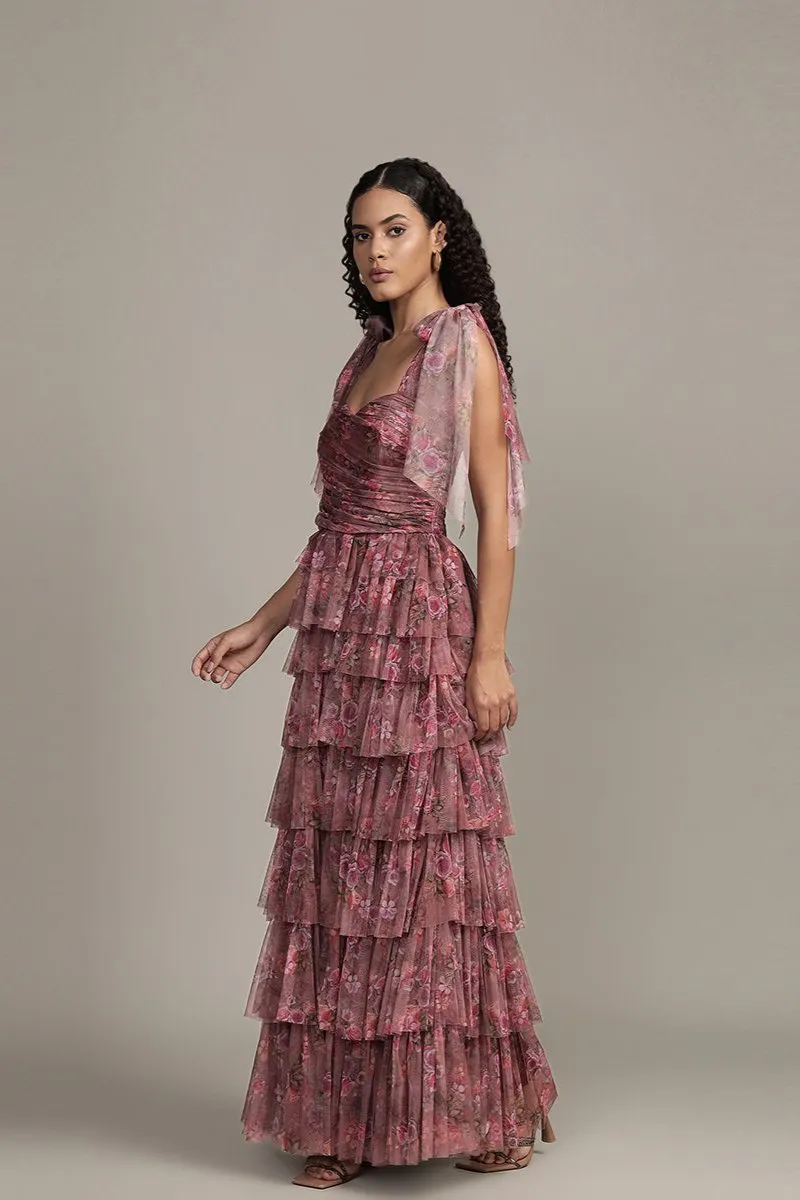 Ophelia Purple Floral Maxi Dress with Tie Detail sold by Lace & Beads product image thumbnail 3