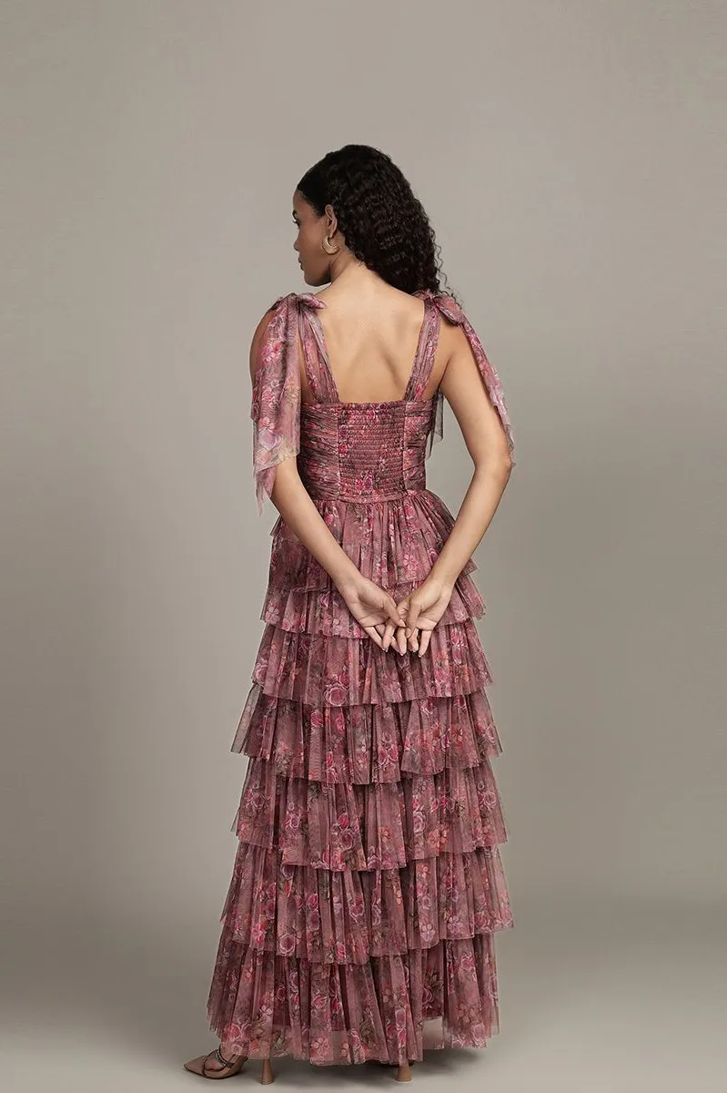 Ophelia Purple Floral Maxi Dress with Tie Detail sold by Lace & Beads product image thumbnail 5