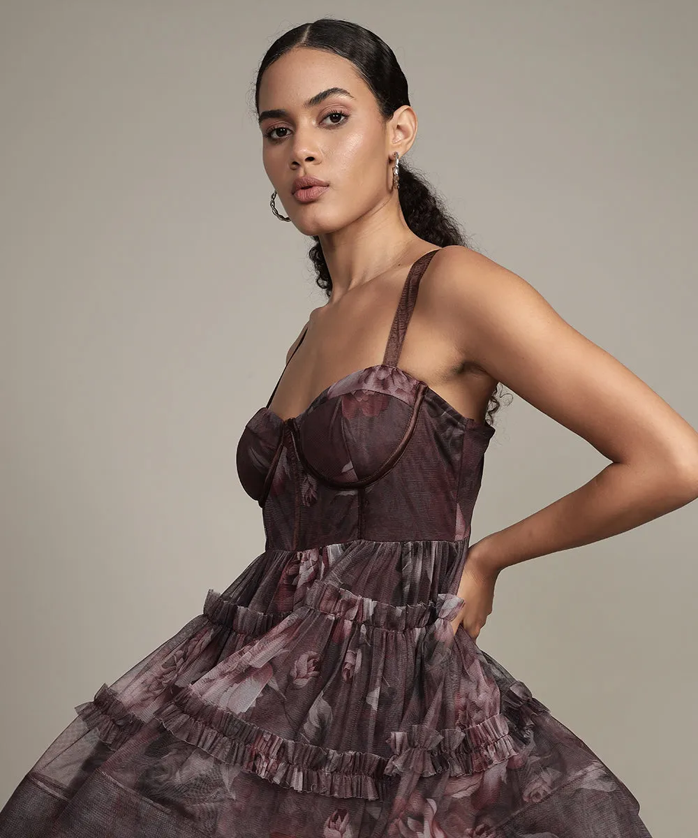Raelynn Tulle Mini Dress in Plum Floral sold by Lace & Beads product image thumbnail 2