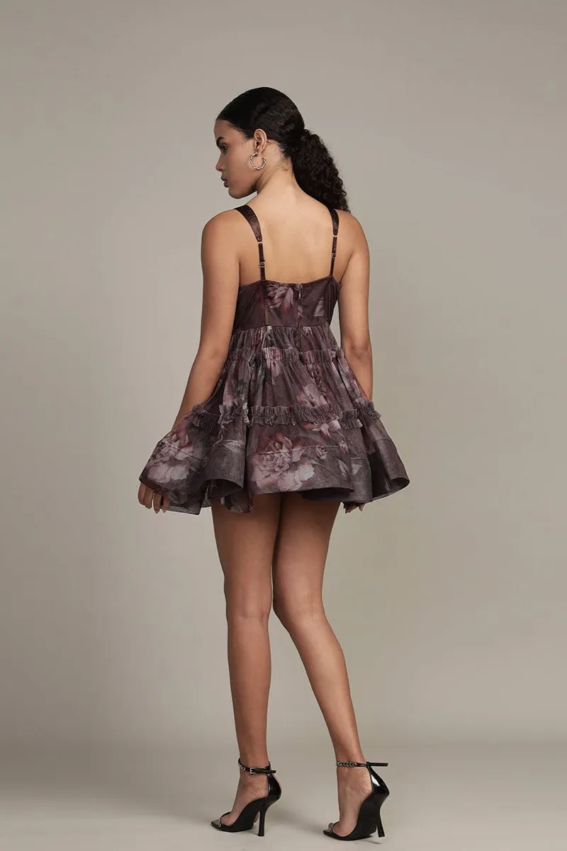 Raelynn Tulle Mini Dress in Plum Floral sold by Lace & Beads product image thumbnail 4