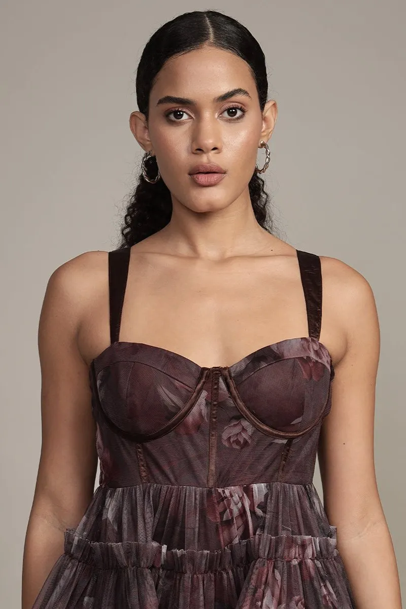 Raelynn Tulle Mini Dress in Plum Floral sold by Lace & Beads product image thumbnail 5
