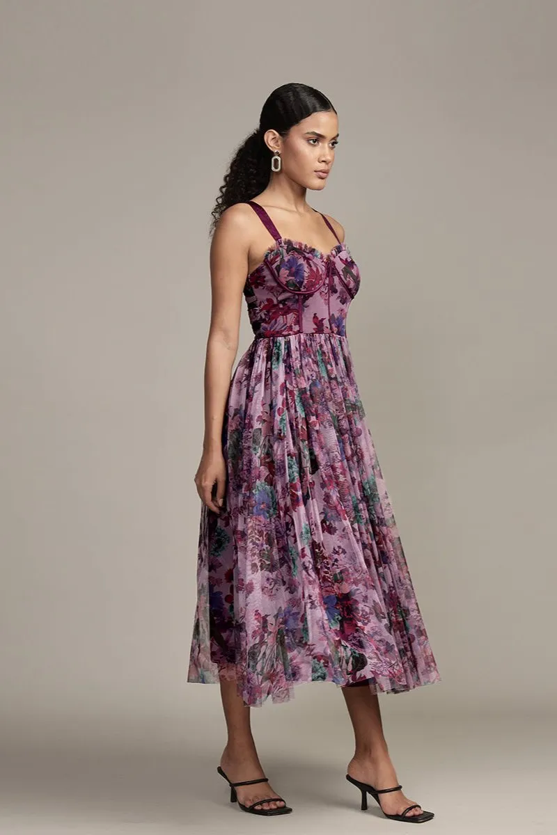 Dane Purple Print Corset Midi Dress sold by Lace & Beads product image thumbnail 3