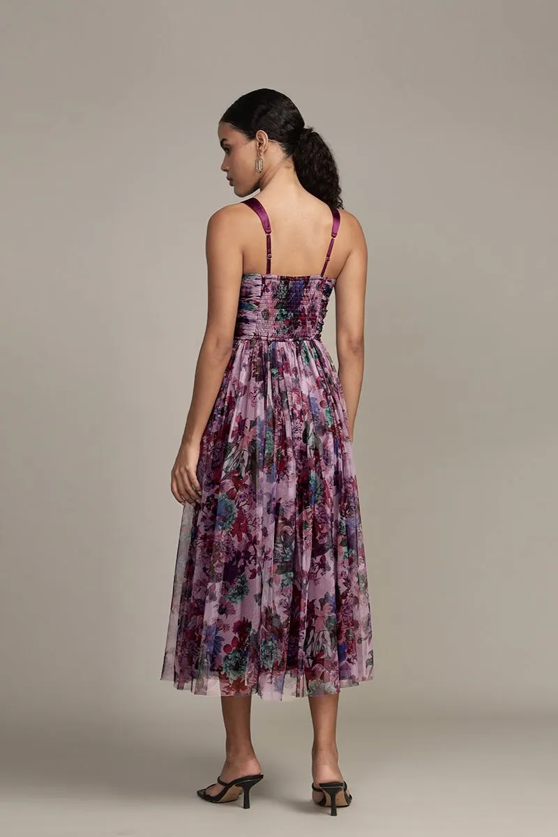 Dane Purple Print Corset Midi Dress sold by Lace & Beads product image thumbnail 5