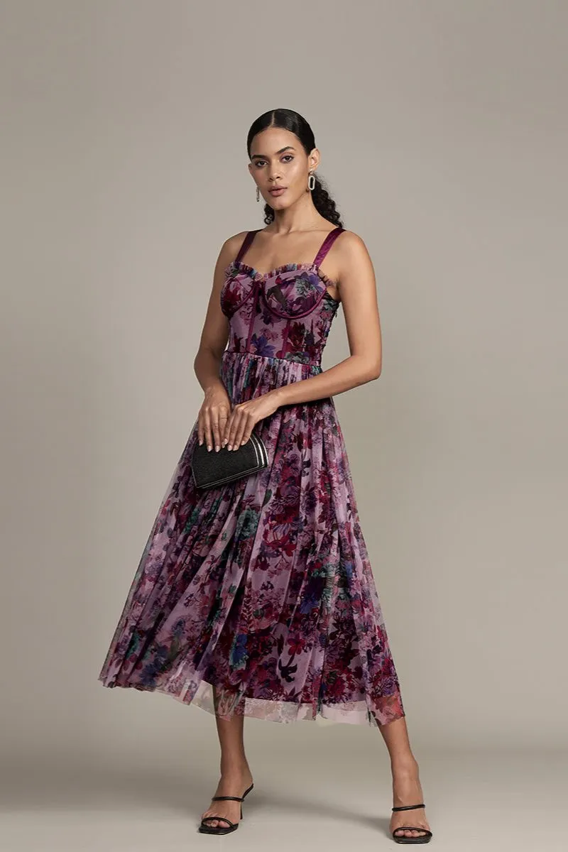 Dane Purple Print Corset Midi Dress sold by Lace & Beads product image thumbnail 2