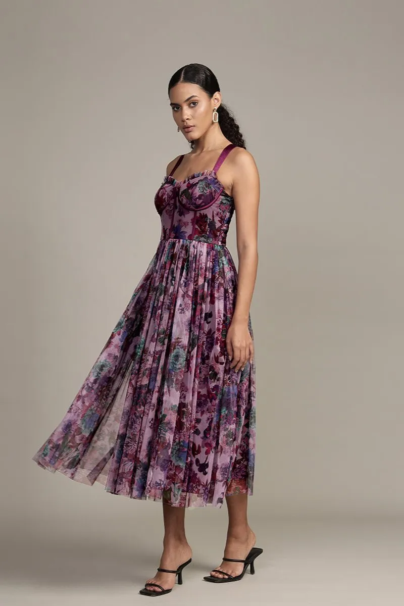 Dane Purple Print Corset Midi Dress sold by Lace & Beads product image thumbnail 4