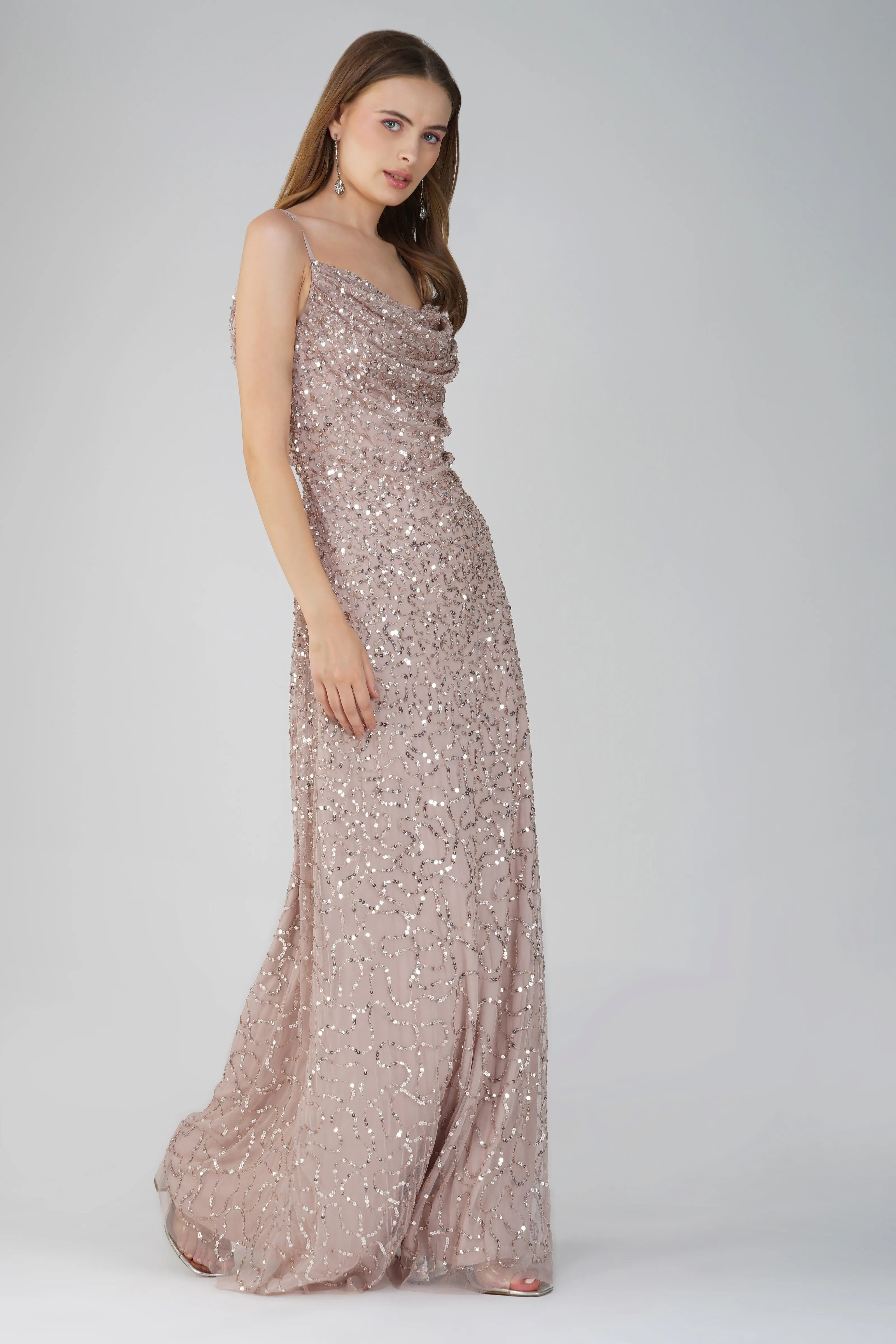 Mai Embellished Maxi Dress in Blush Pink sold by Lace & Beads