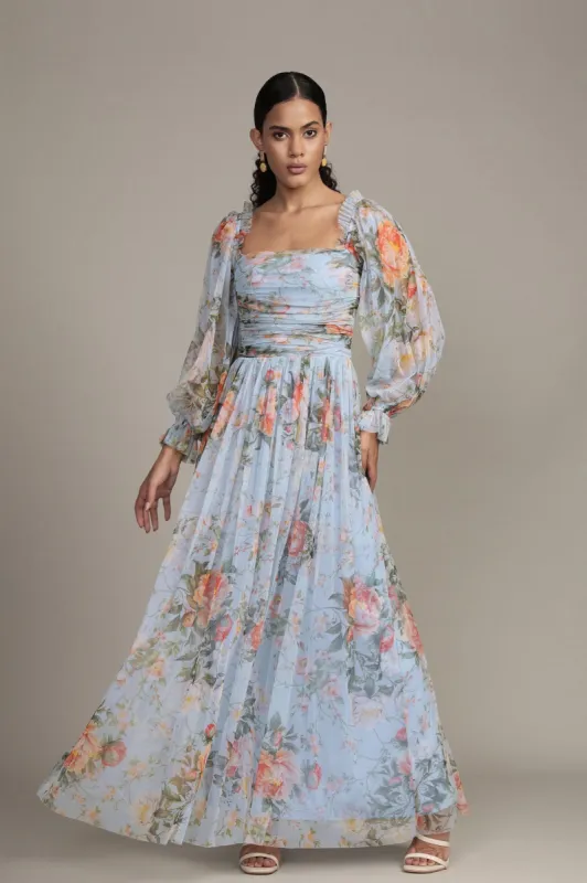 Lana Maxi Dress Blue Floral Print sold by Lace & Beads
