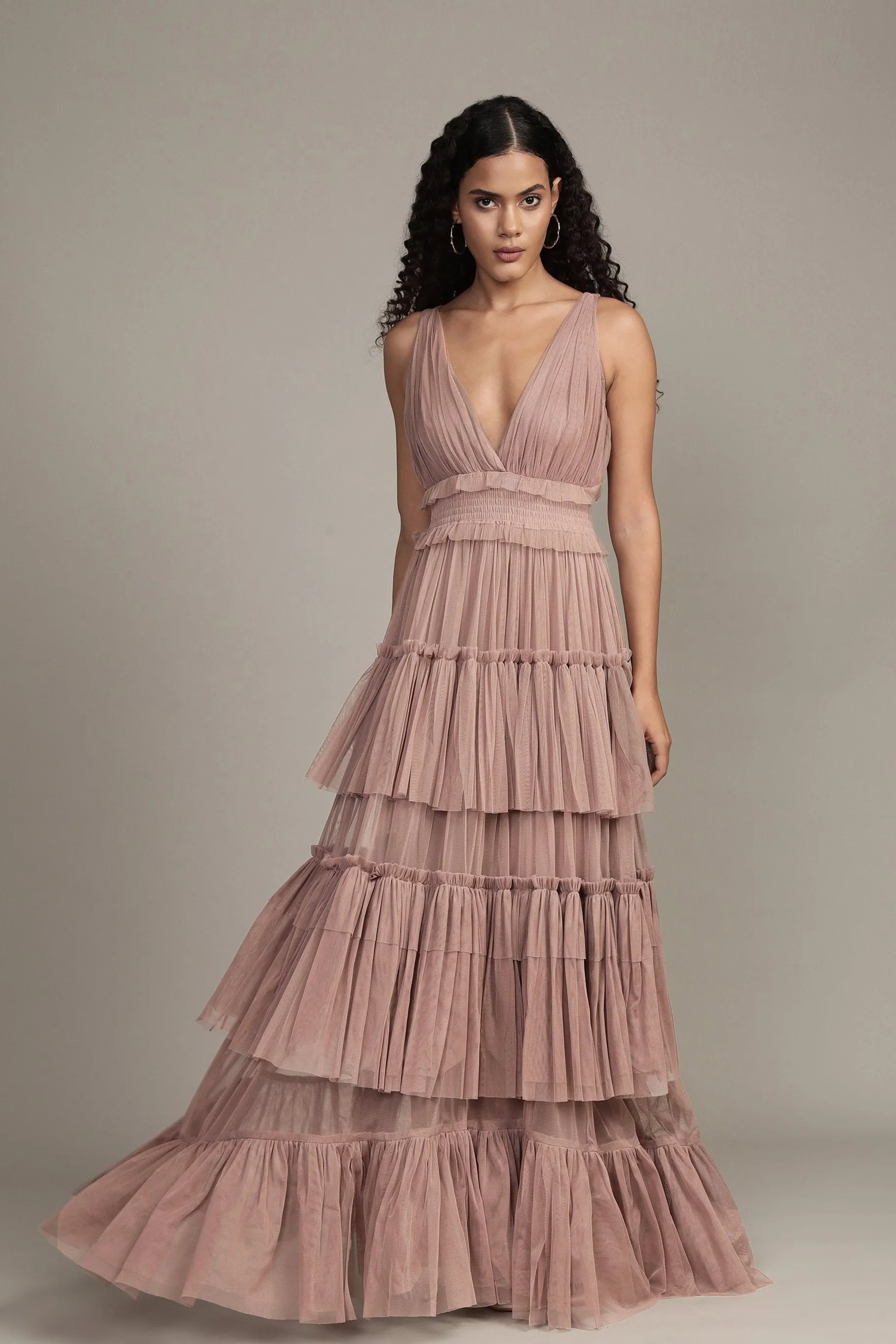 Luna Tulle Maxi Dress in Taupe sold by Lace & Beads product image thumbnail 2
