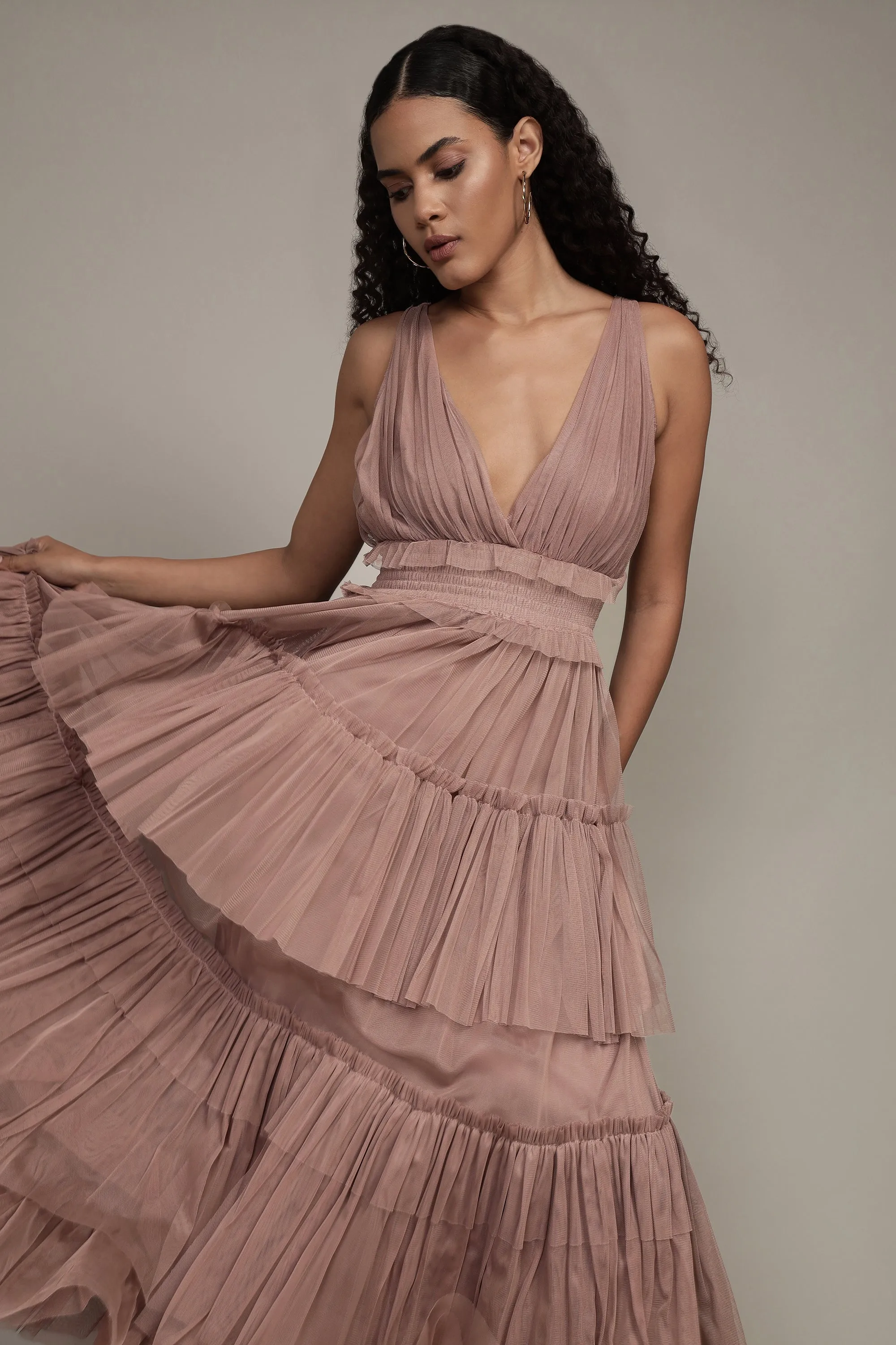 Luna Tulle Maxi Dress in Taupe sold by Lace & Beads product image thumbnail 4