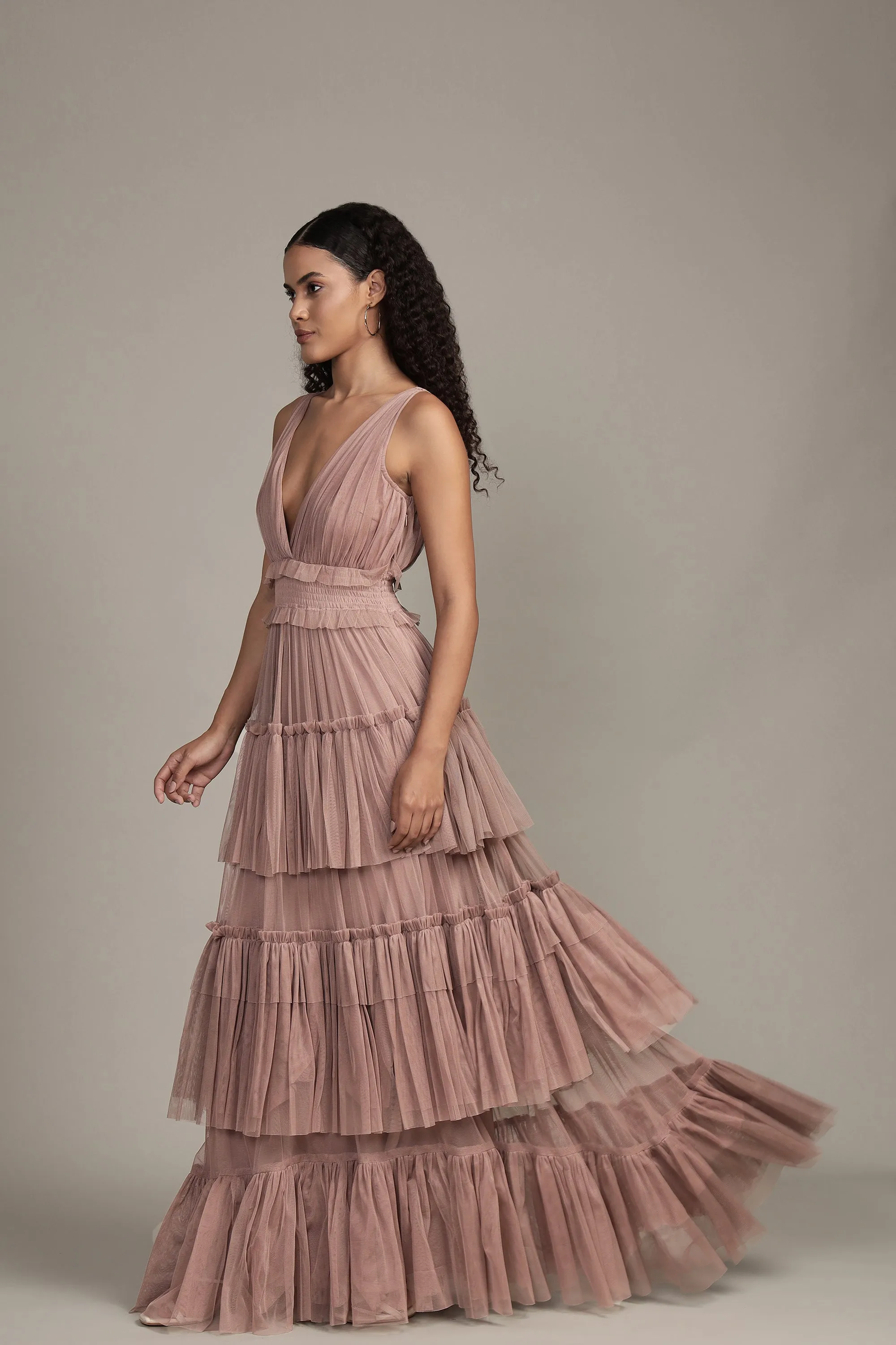 Luna Tulle Maxi Dress in Taupe sold by Lace & Beads product image thumbnail 3