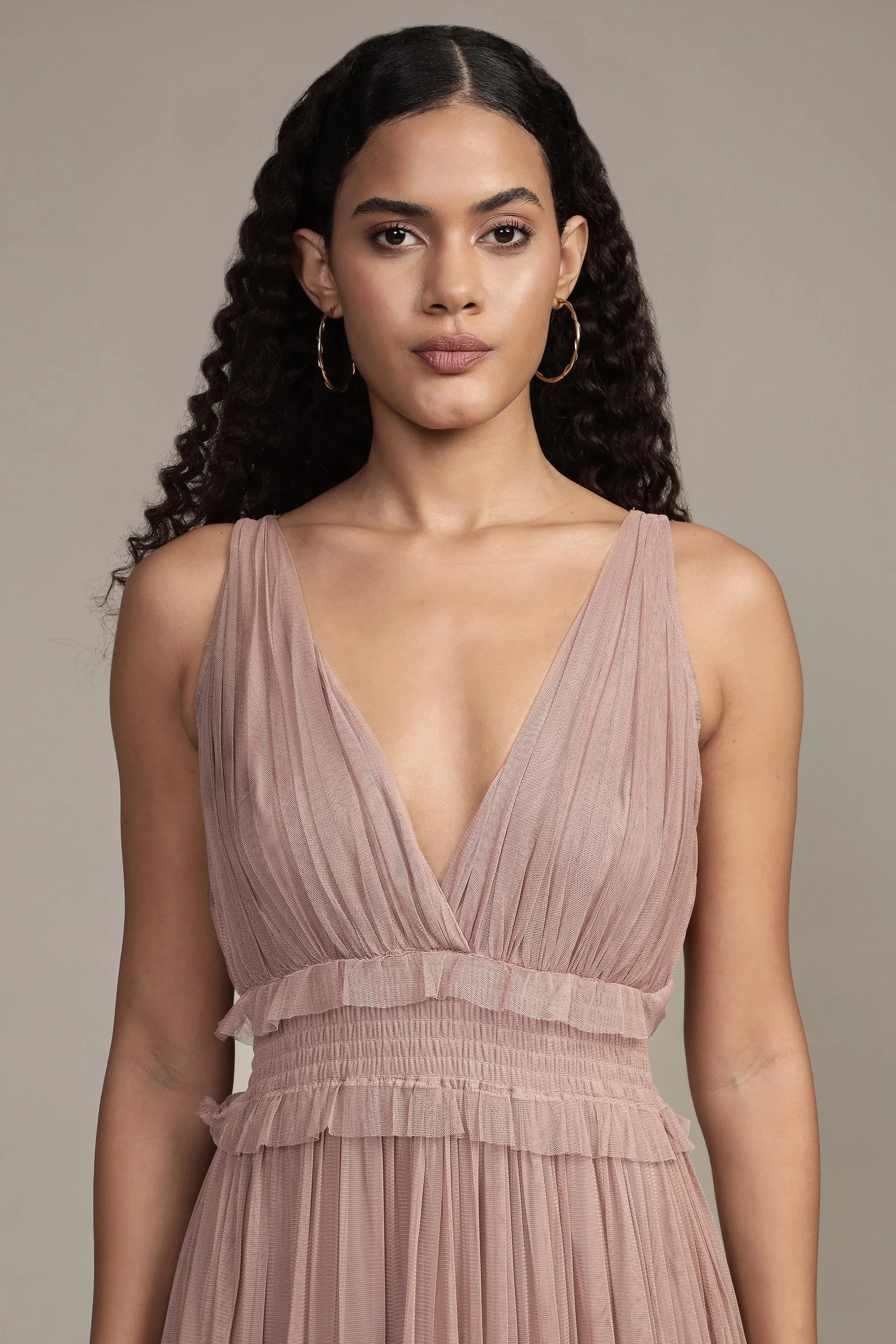 Luna Tulle Maxi Dress in Taupe sold by Lace & Beads product image thumbnail 5