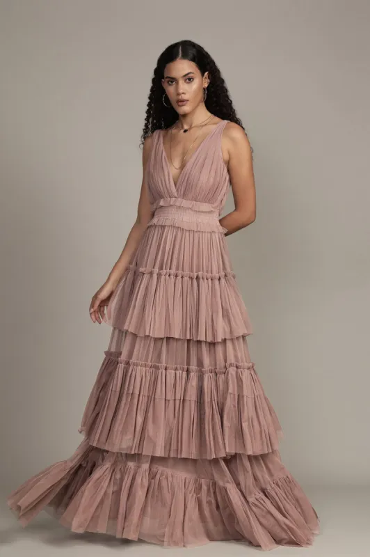 Luna Tulle Maxi Dress in Taupe made by Lace & Beads