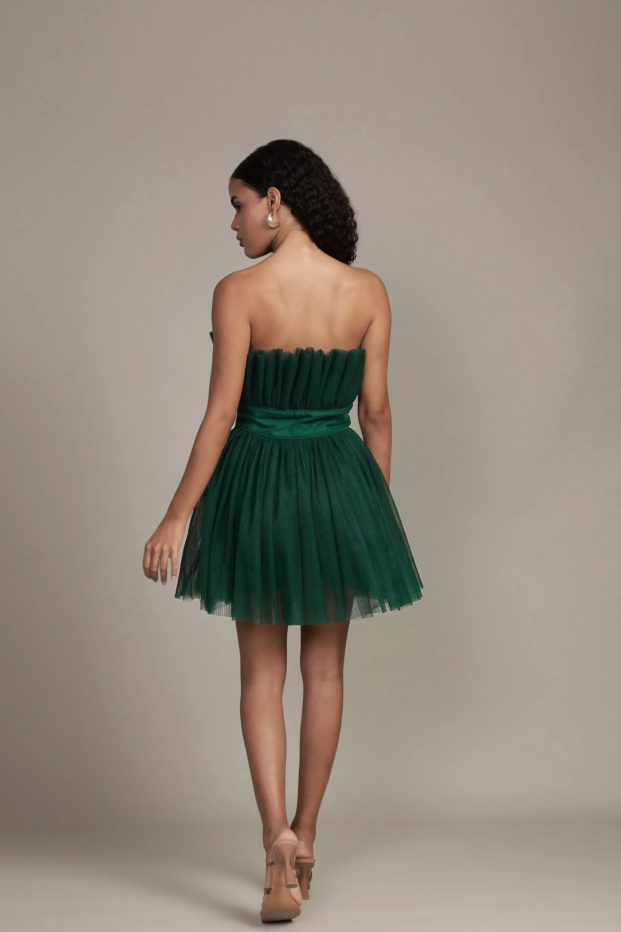 Nanita Pleated Mini Dress in Emerald Green sold by Lace & Beads product image thumbnail 5