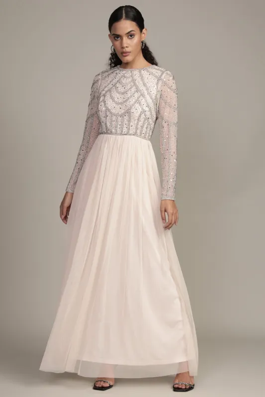 Ellie Maxi Dress in Powder Pink sold by Lace & Beads