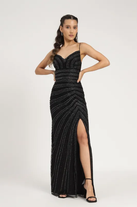 Kimberly Embellished Maxi Dress in Black sold by Lace & Beads