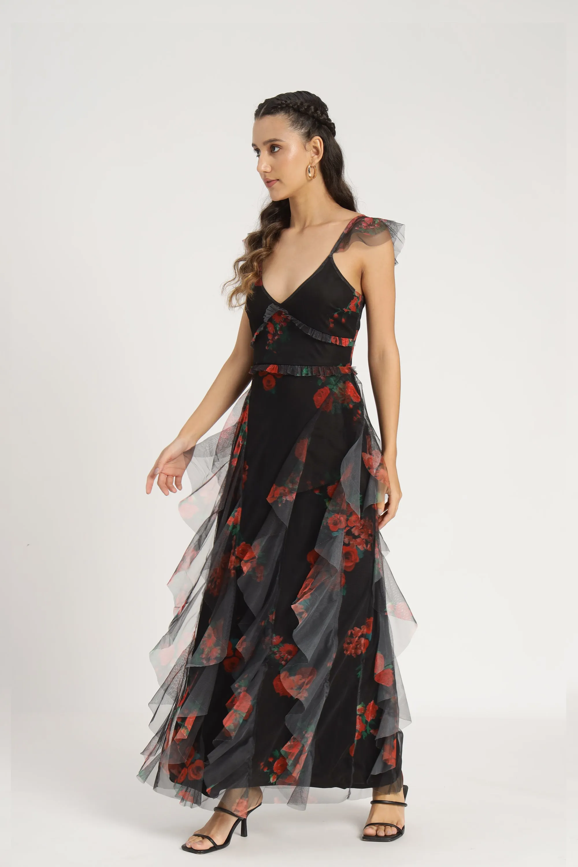 Malin Maxi Dress in Black and Red Floral sold by Lace & Beads product image thumbnail 3