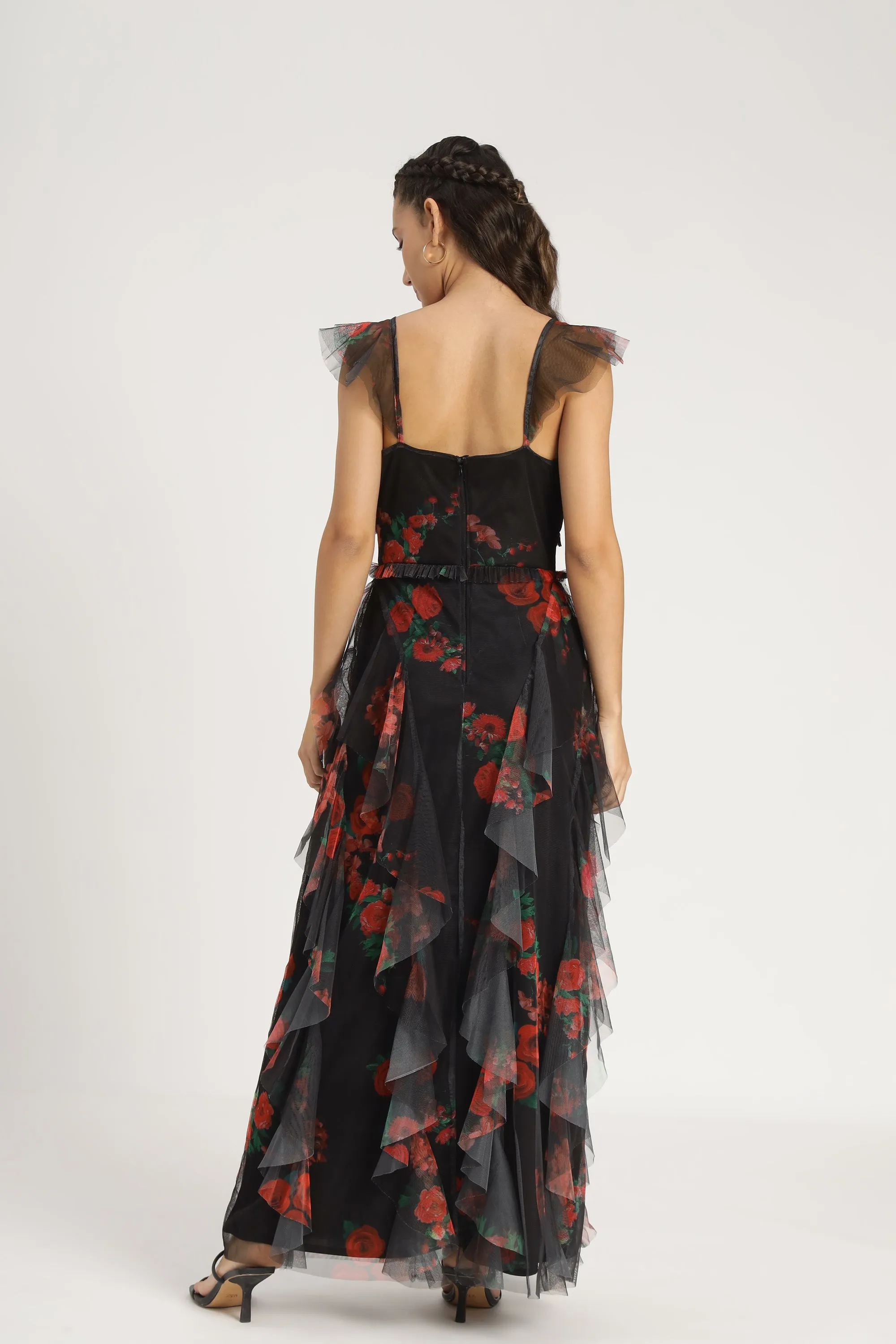 Malin Maxi Dress in Black and Red Floral sold by Lace & Beads product image thumbnail 5