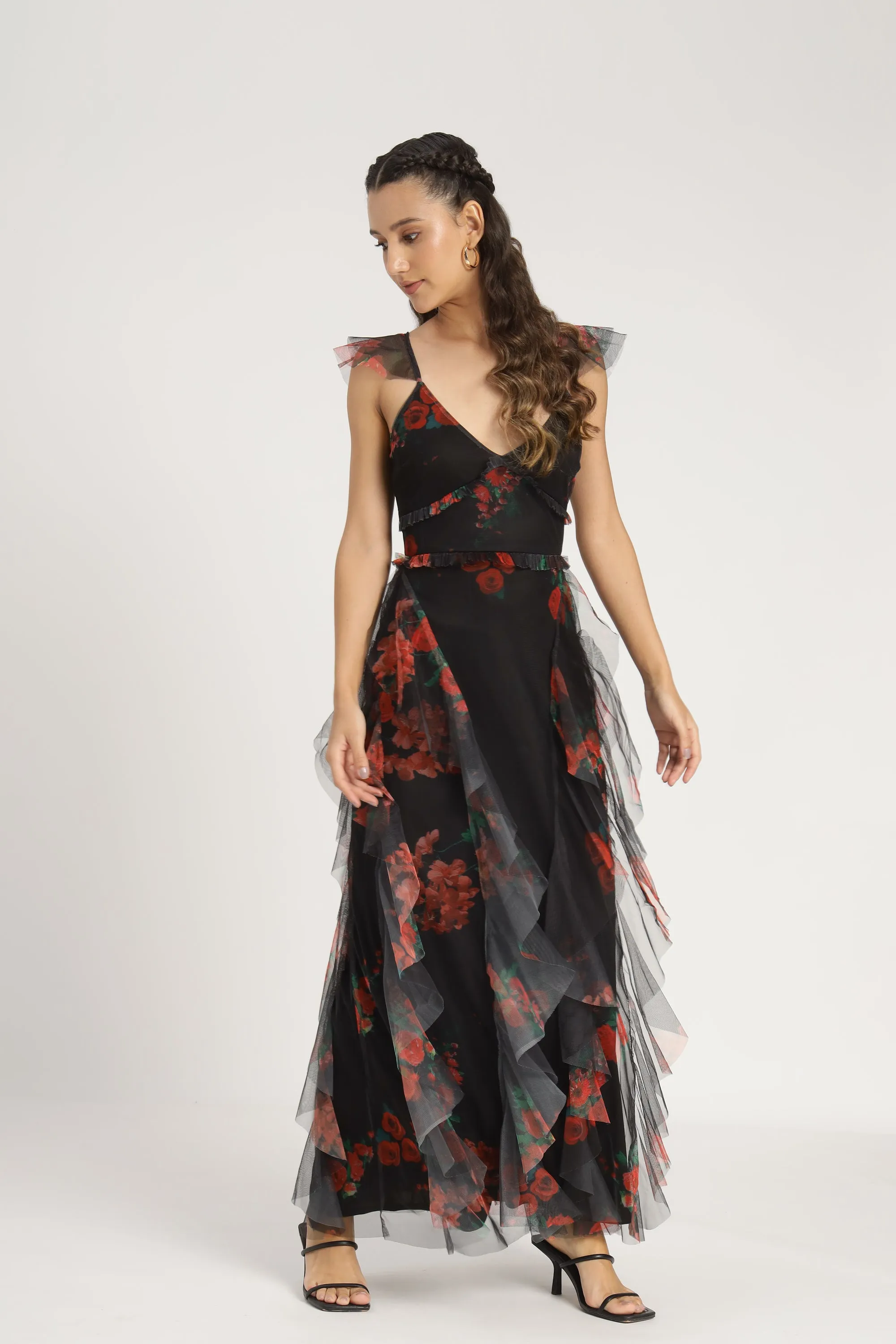Malin Maxi Dress in Black and Red Floral sold by Lace & Beads product image thumbnail 4