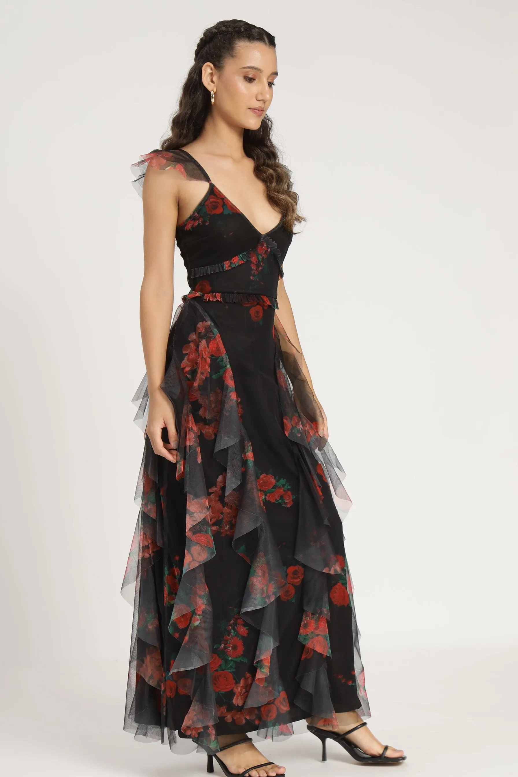 Malin Maxi Dress in Black and Red Floral sold by Lace & Beads product image thumbnail 2