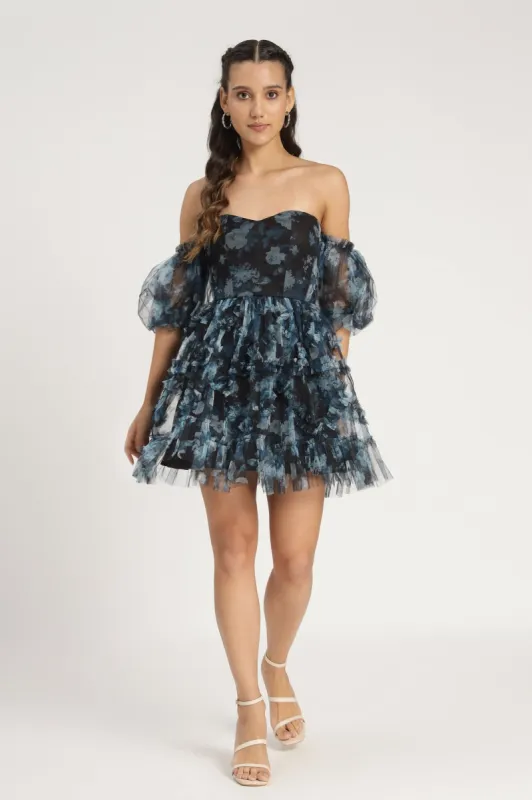 Brandy Mini Dress in Blue Floral sold by Lace & Beads