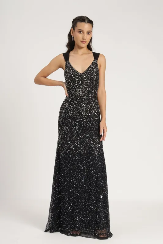Dream Embellished Maxi Dress in Black sold by Lace & Beads