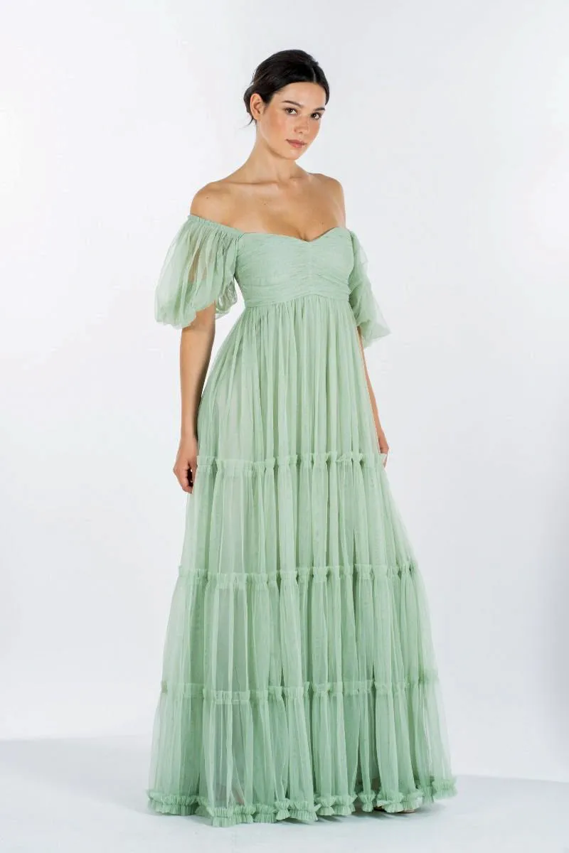 Charlotte Maxi in Sage Green sold by Lace & Beads