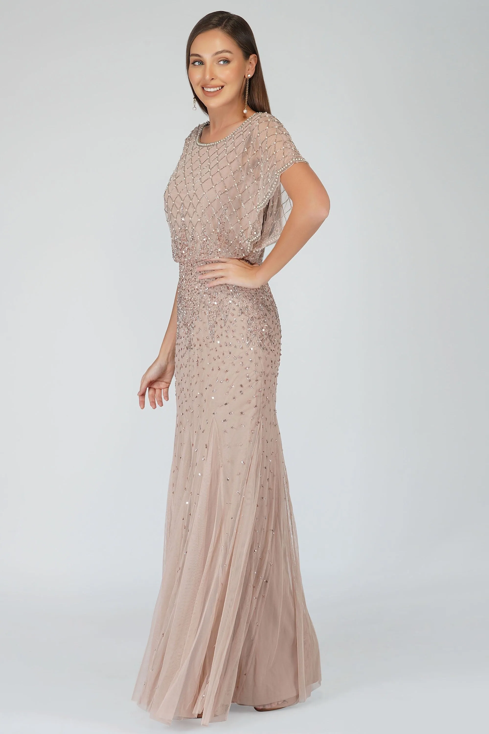 Nayo Maxi Embellished Dress in Mauve sold by Lace & Beads