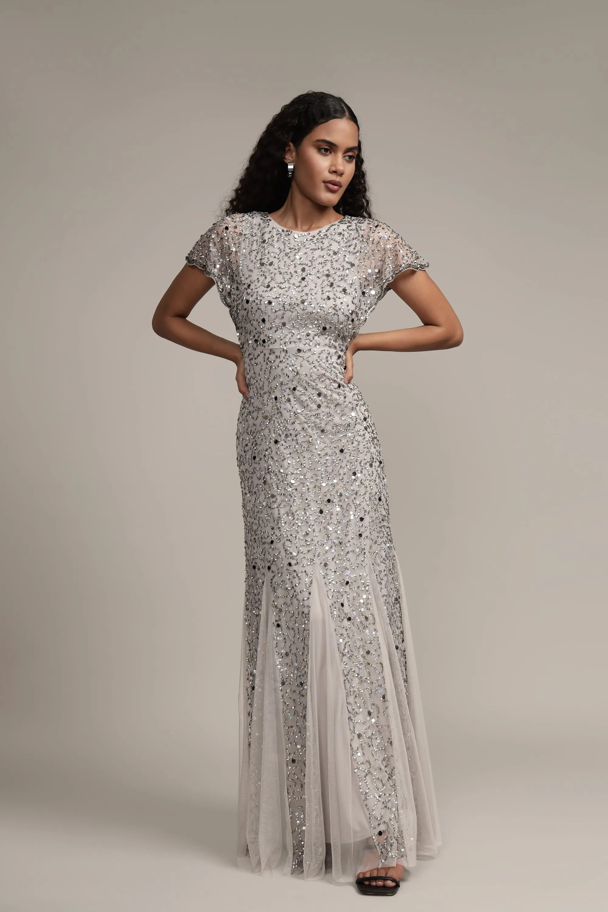 Sally Maxi Embellished Dress in Grey sold by Lace & Beads product image thumbnail 5