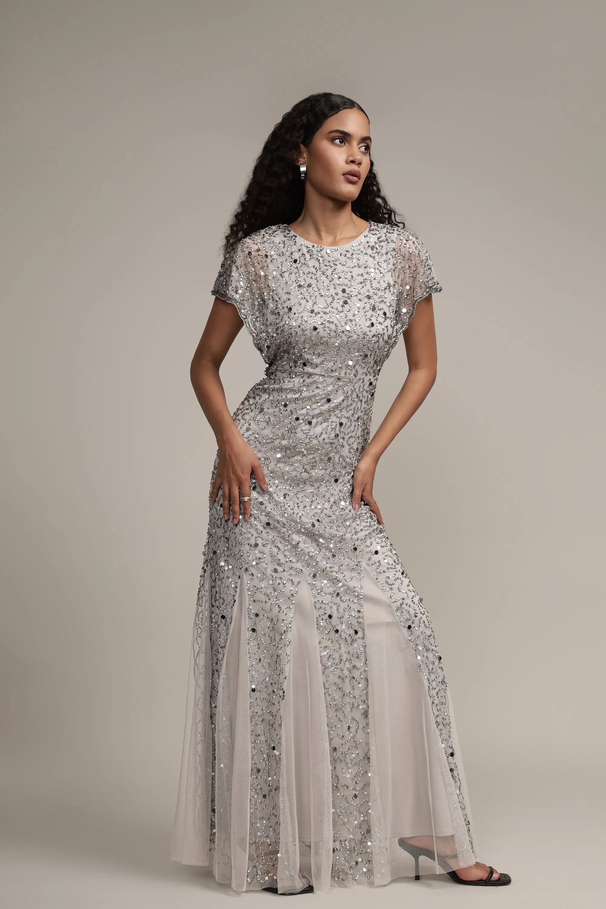 Sally Maxi Embellished Dress in Grey sold by Lace & Beads product image thumbnail 3