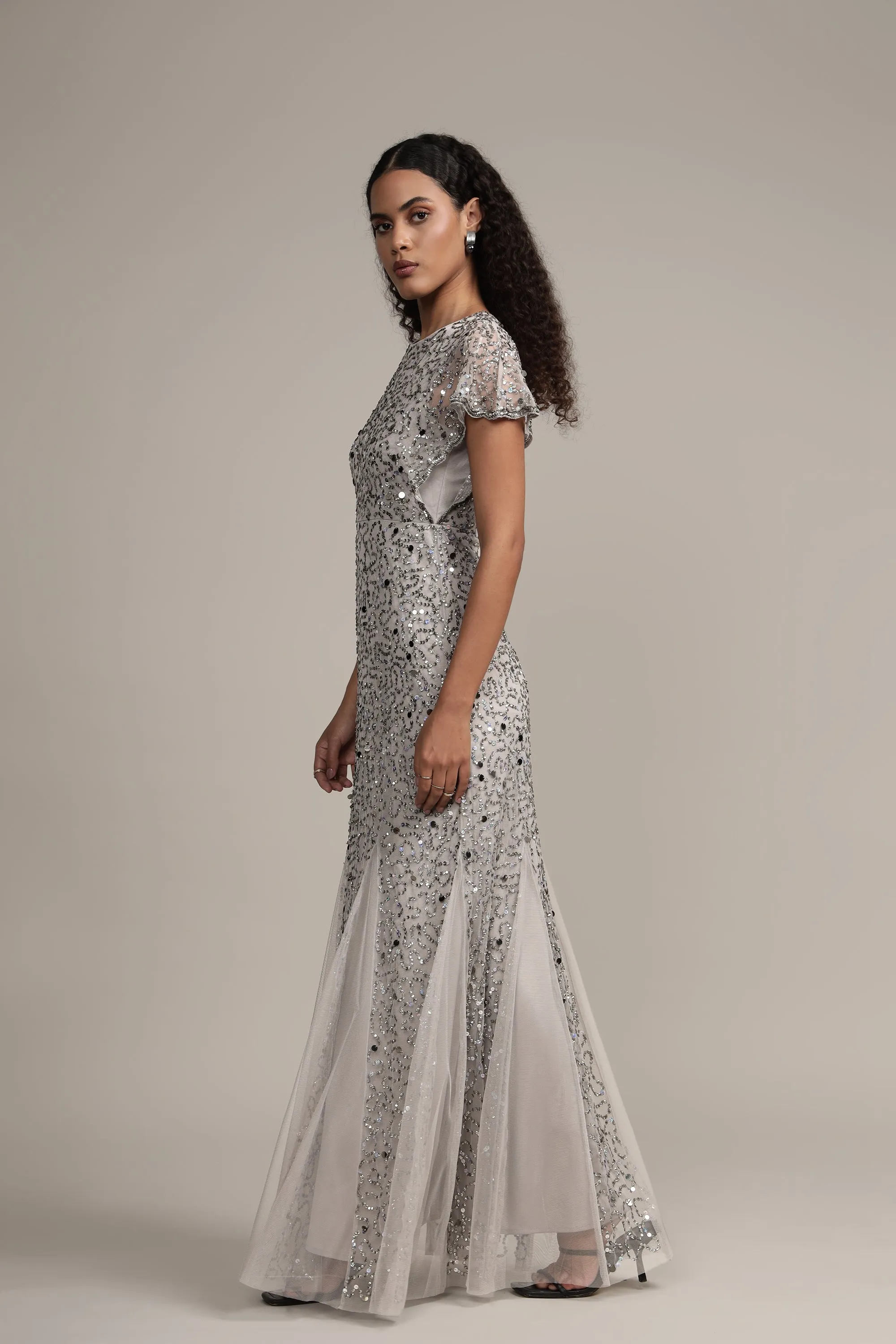 Sally Maxi Embellished Dress in Grey sold by Lace & Beads product image thumbnail 2