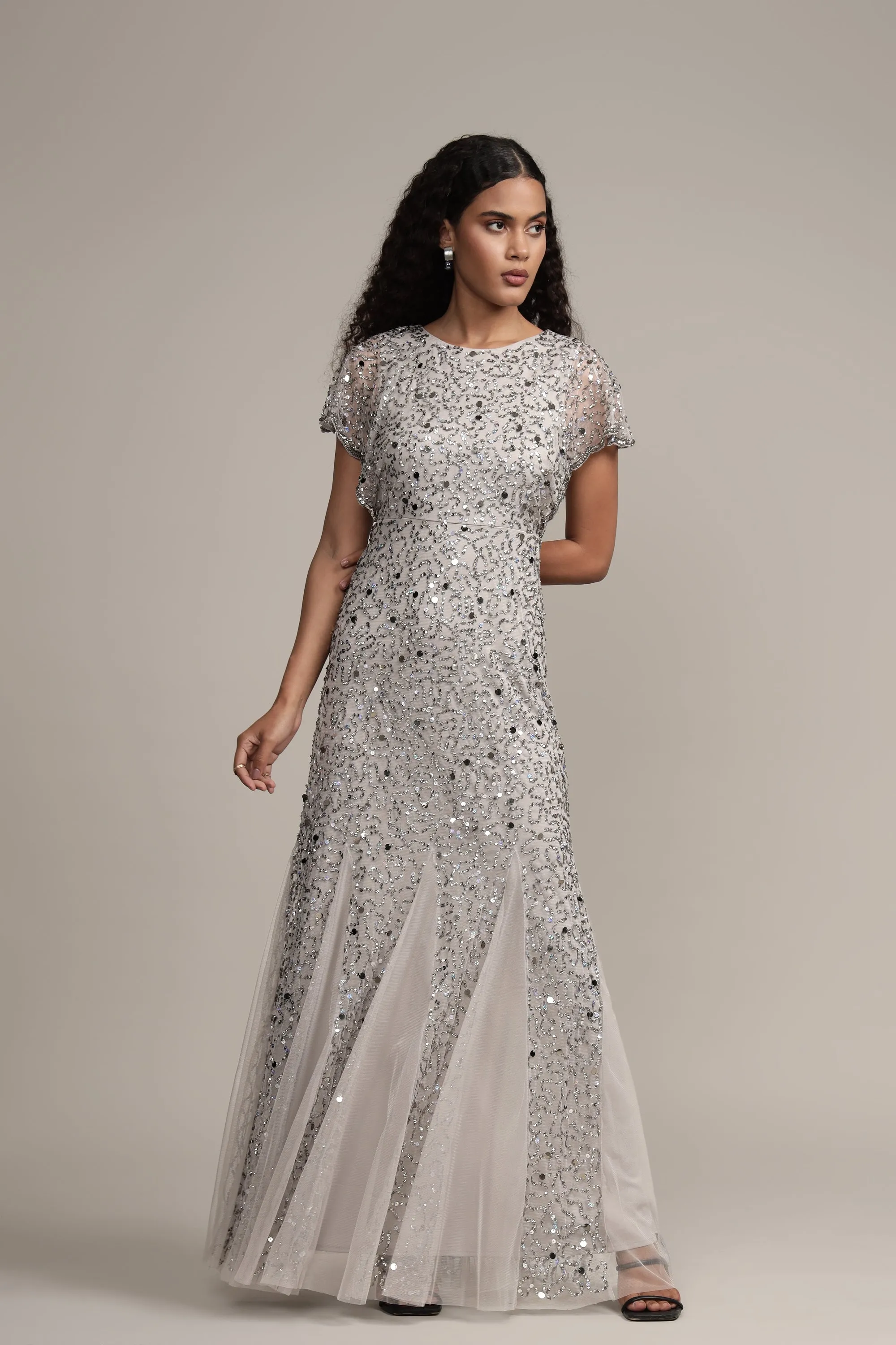 Sally Maxi Embellished Dress in Grey sold by Lace & Beads product image thumbnail 4