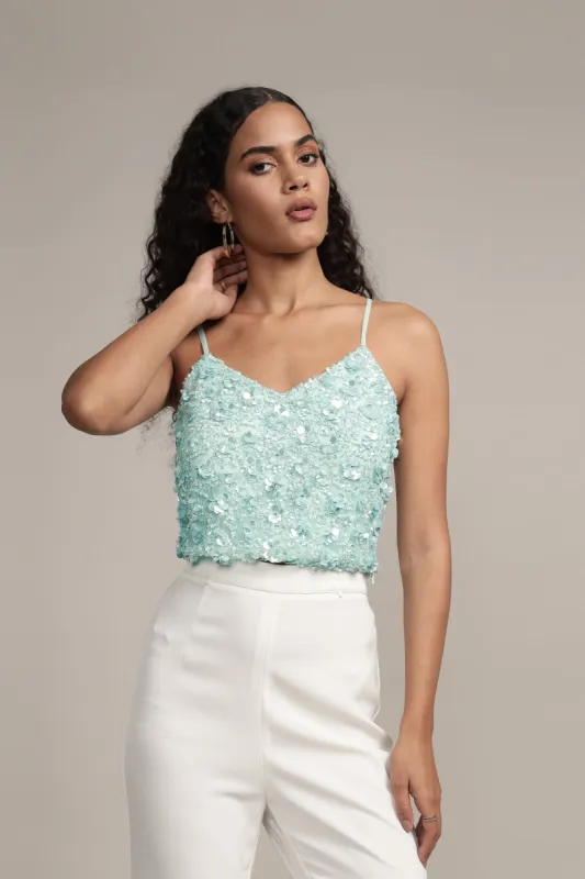 Sandy Sequin Cami Top in Aqua made by Lace & Beads