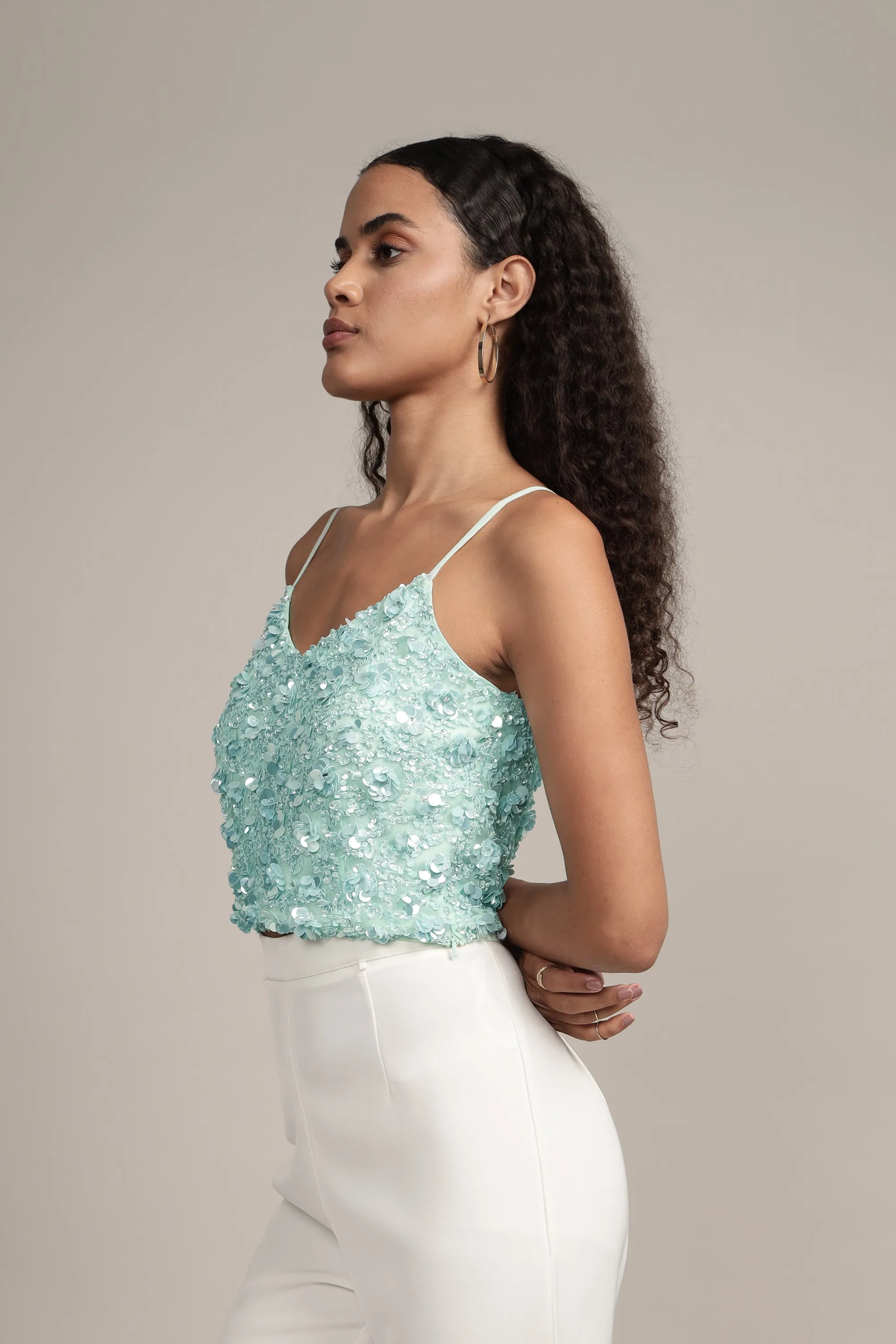 Sandy Sequin Cami Top in Aqua sold by Lace & Beads product image thumbnail 4