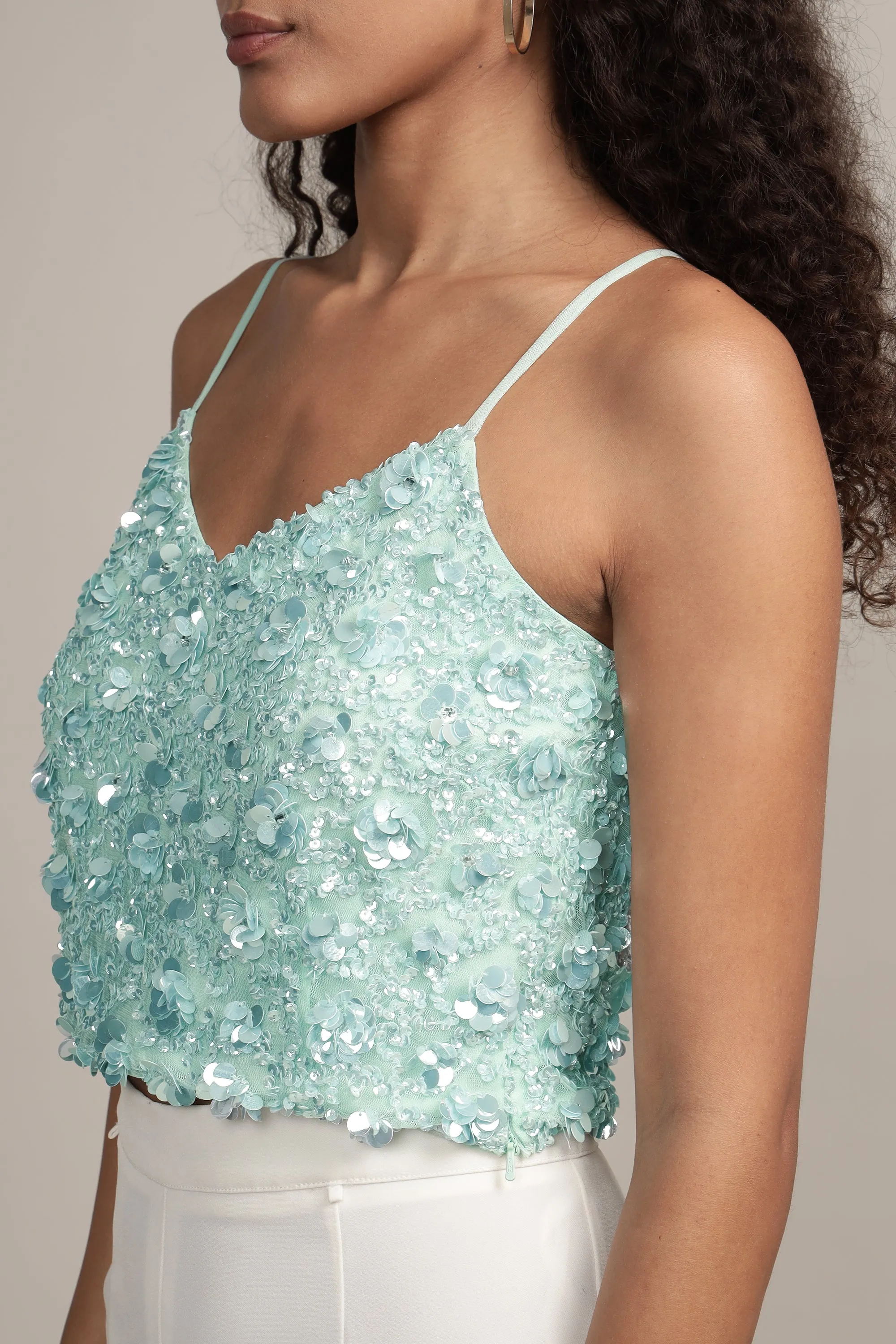 Sandy Sequin Cami Top in Aqua sold by Lace & Beads product image thumbnail 5