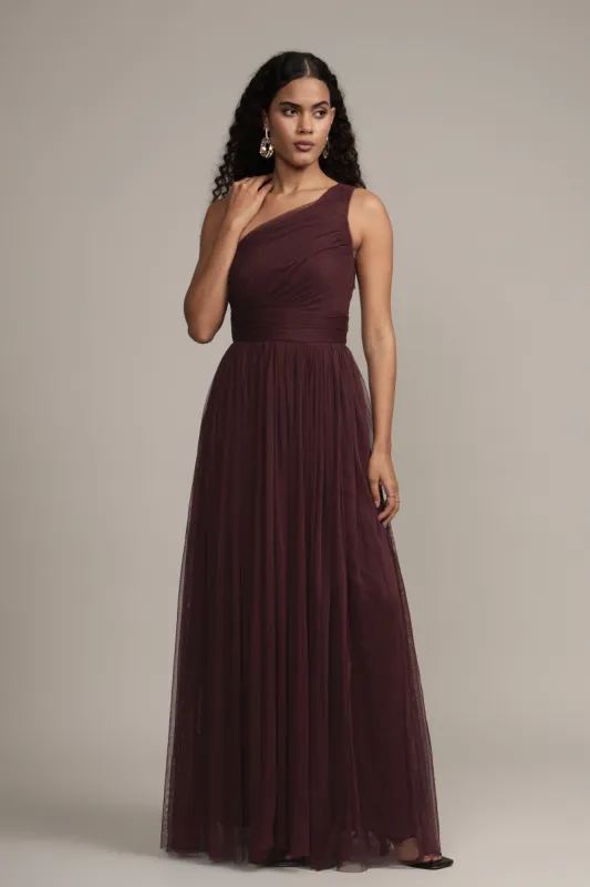 One Shoulder Maxi Dress in Plum sold by Lace & Beads