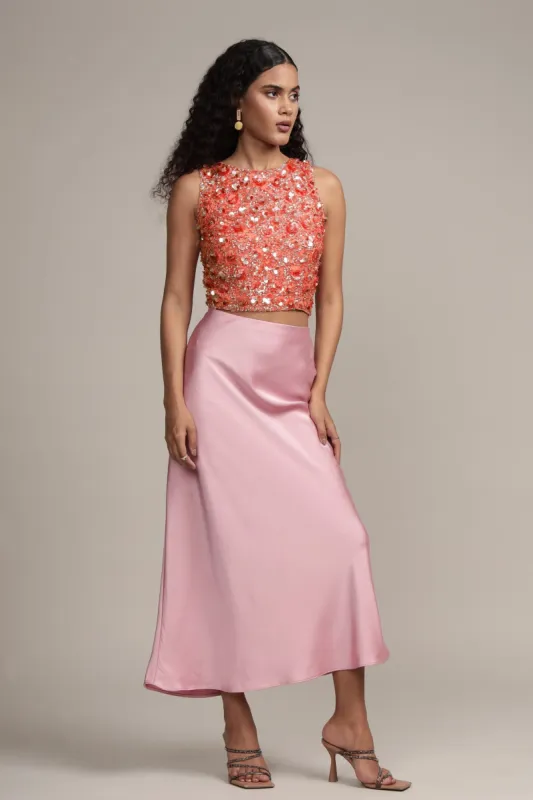 Hazel Embellished Top in Coral sold by Lace & Beads