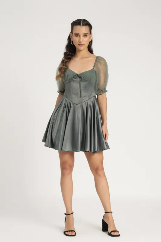 Keila Mini Dress in Green Grey made by Lace & Beads