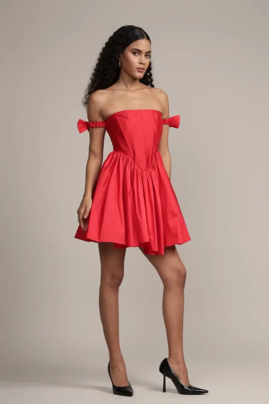 Carly Corset Mini Dress in Red sold by Lace & Beads