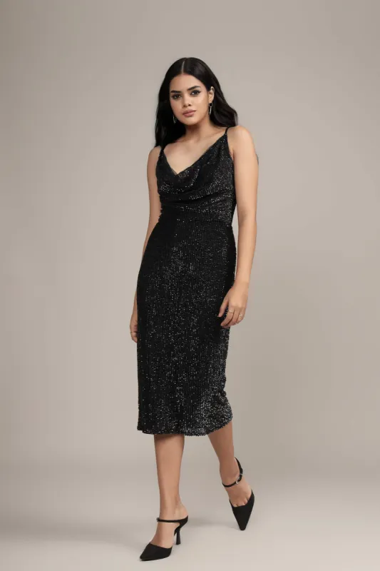 Asher Embellished Midi Dress in Black sold by Lace & Beads