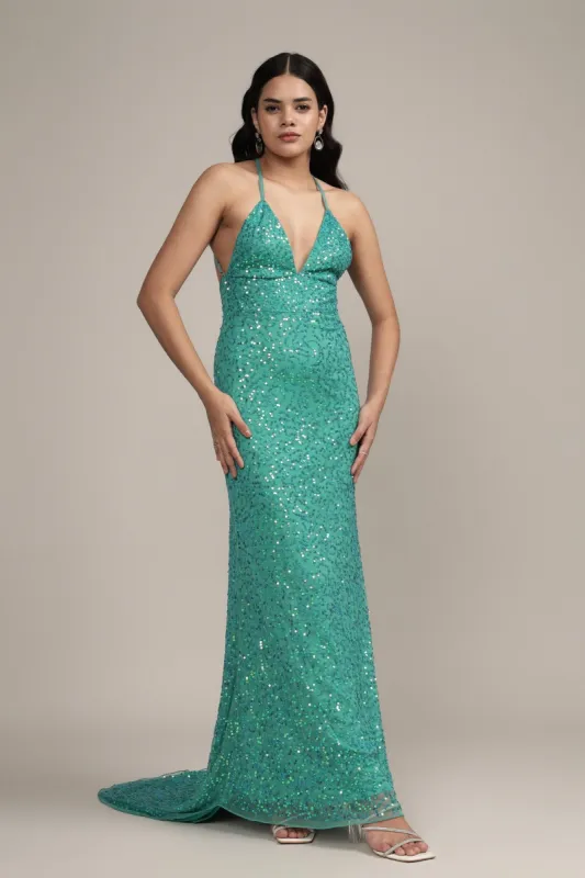 Silvana Embellished Maxi Dress in Teal sold by Lace & Beads