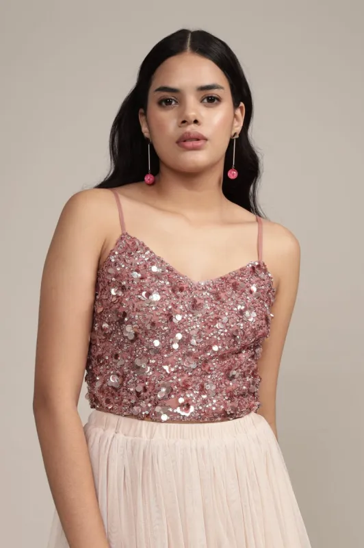 Sandy Sequin Cami Top in Dusty Pink sold by Lace & Beads