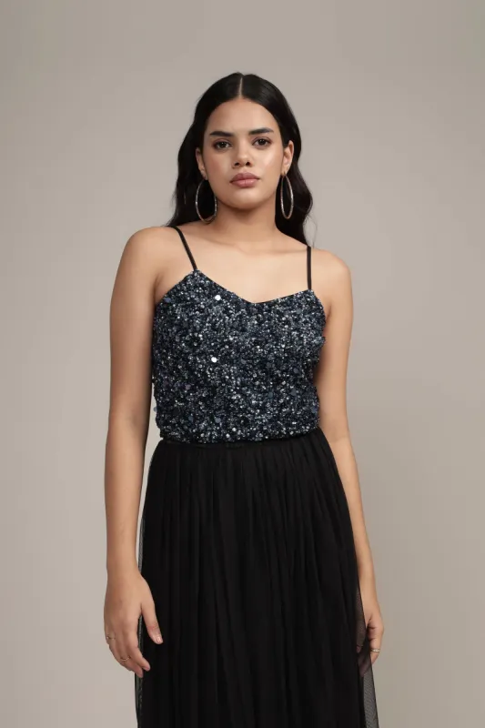Sandy Sequin Cami Top in Black made by Lace & Beads